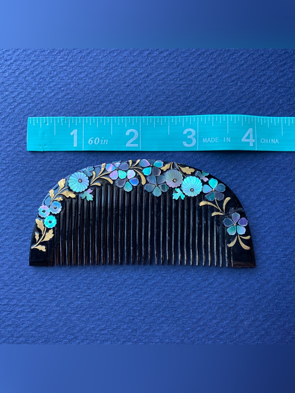 Vintage Japanese Black mother of pearl Inlay Hair Comb